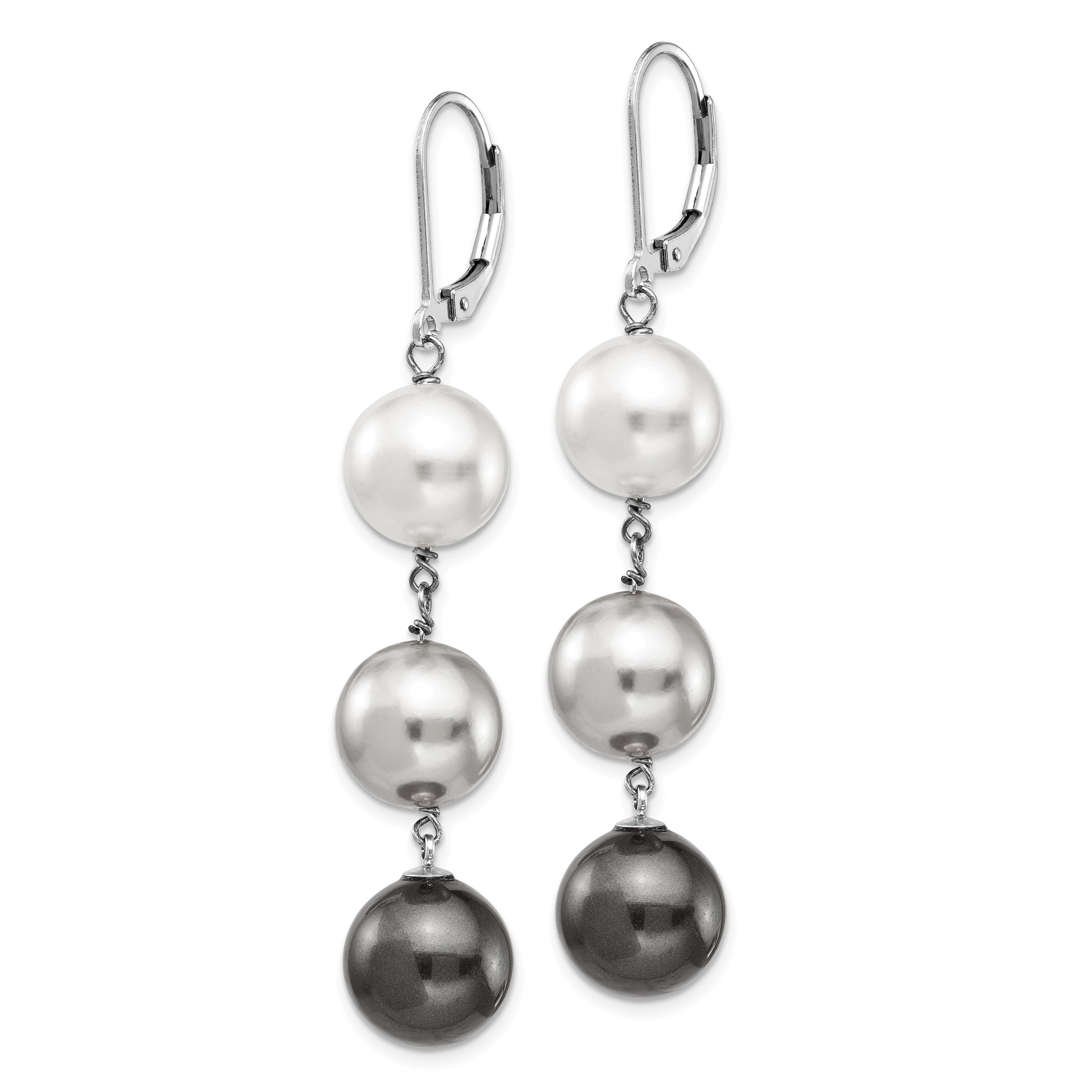 Sophia Jewelers Sterling Silver Rhodium-Plated Shell Pearl Dangle Earrings Secondary image