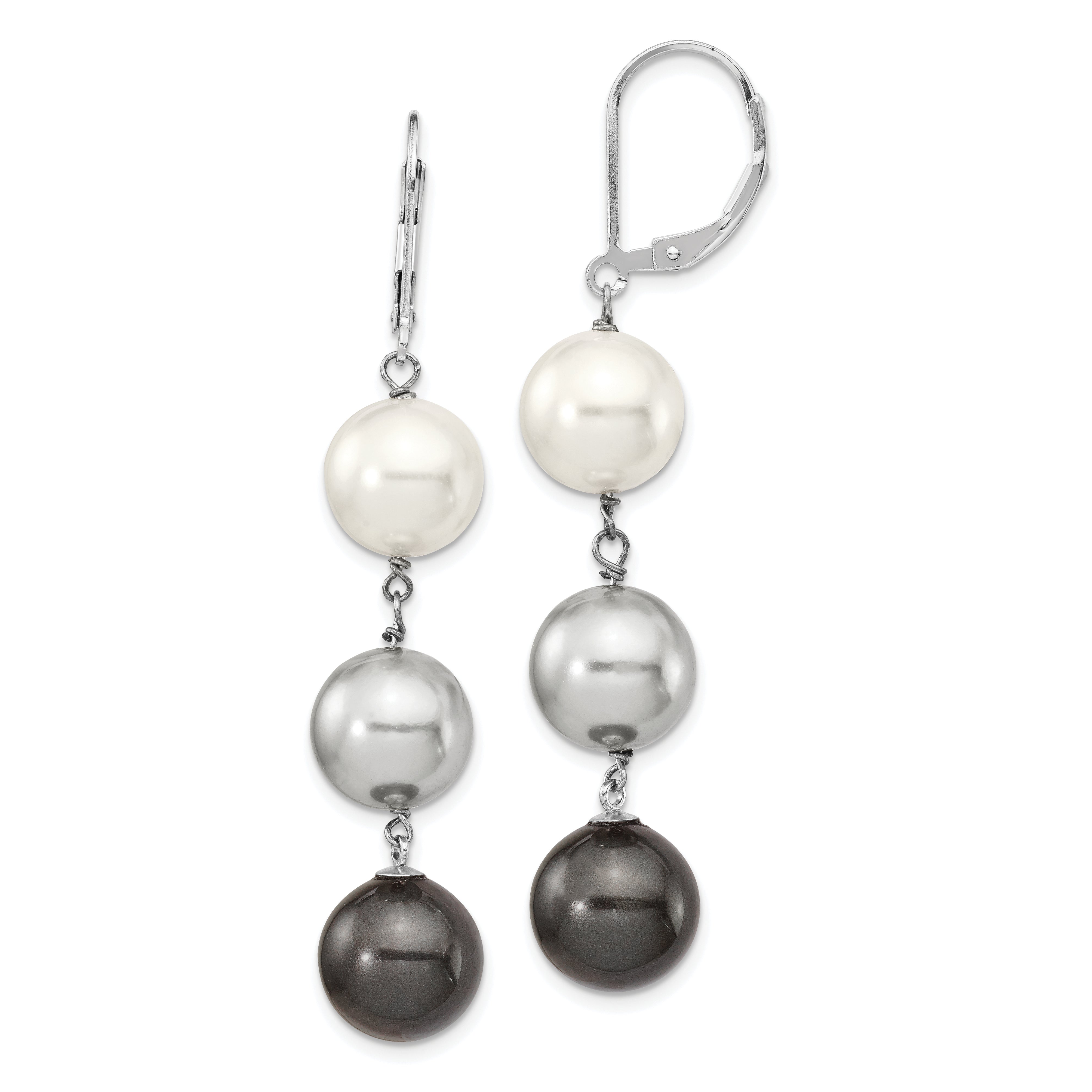 Majestik Sterling Silver Rhodium-plated 10-11mm White Grey and Black Imitation Shell Pearl Dangle Earrings Main image