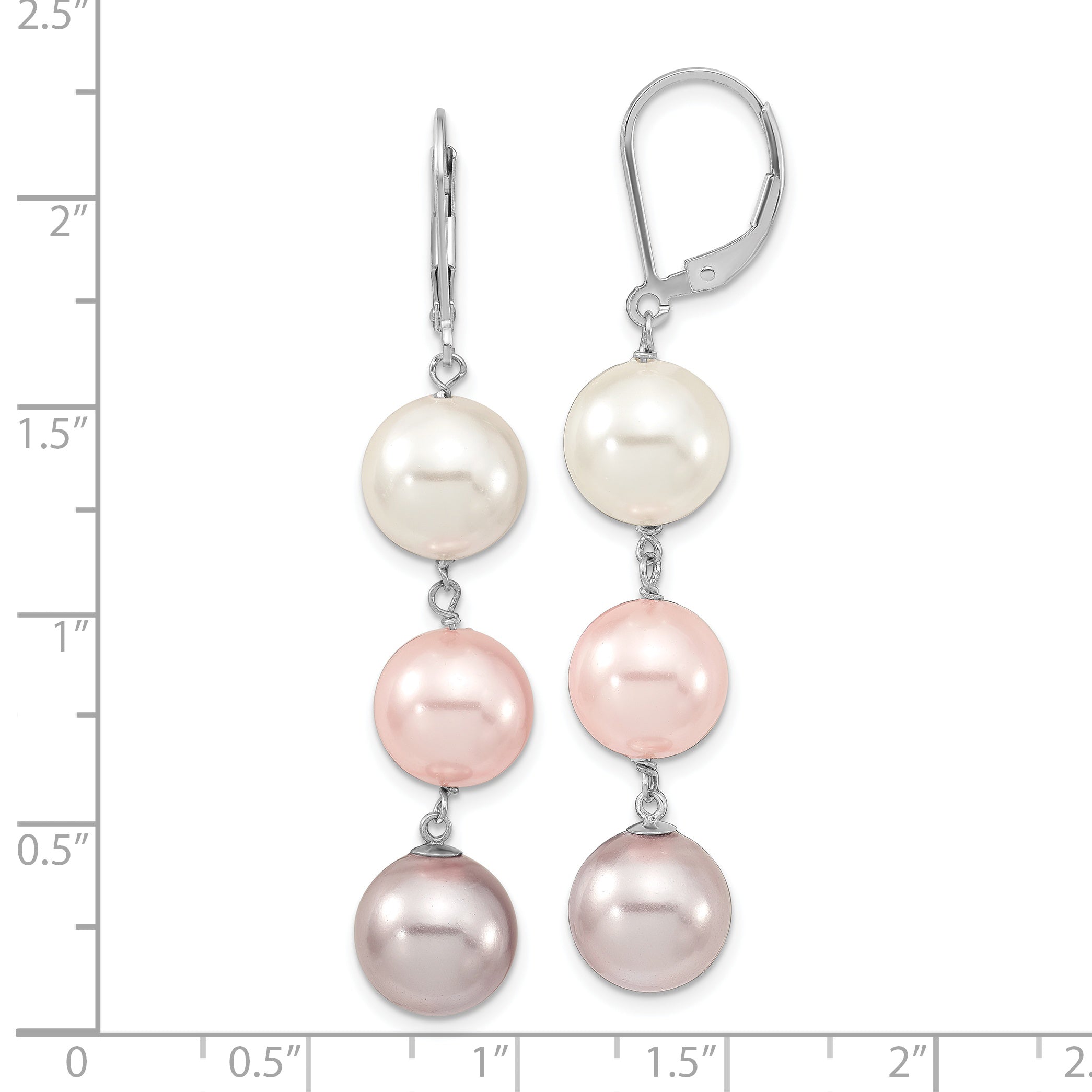 Majestic Sterling Silver Rhodium-plated 10-11mm White  Pink and Purple Imitation Shell Pearl Leverback Dangle Earrings