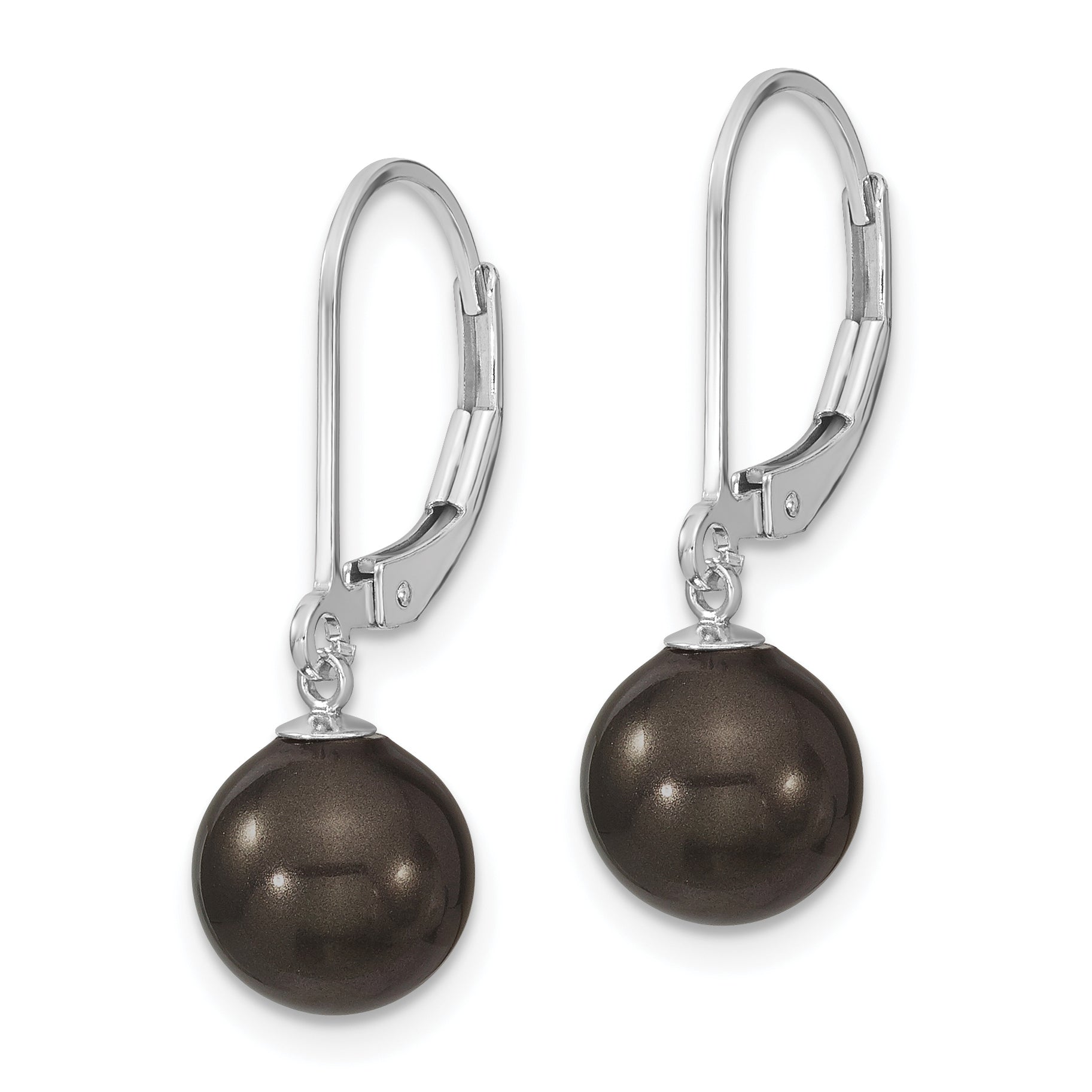Majestik Sterling Silver Rhodium-Plated Black Shell Pearl Leverback Earrings Secondary image