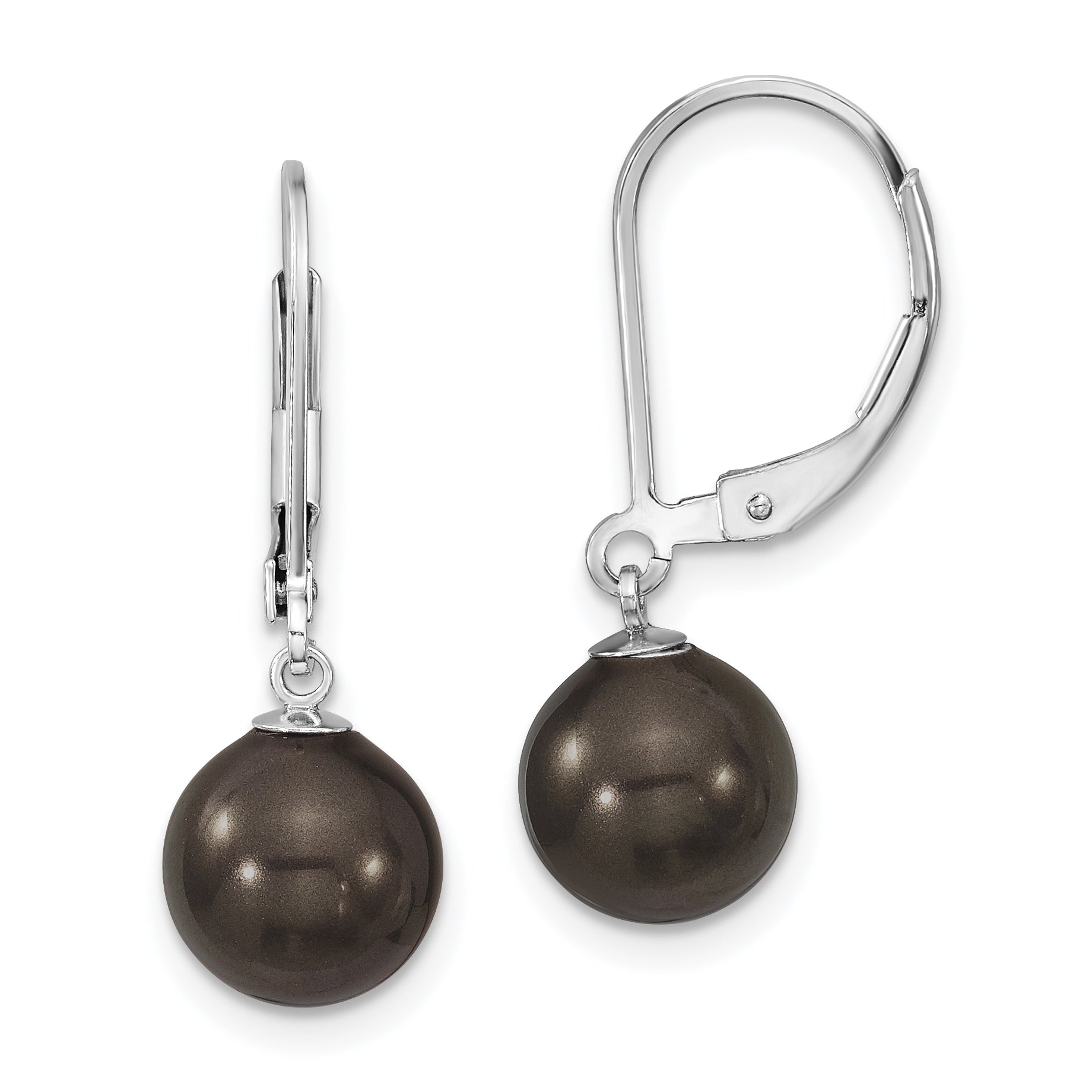 Majestik Sterling Silver Rhodium-plated 8-9mm Black Imitation Shell Pearl Leverback Dangle Earrings Main image