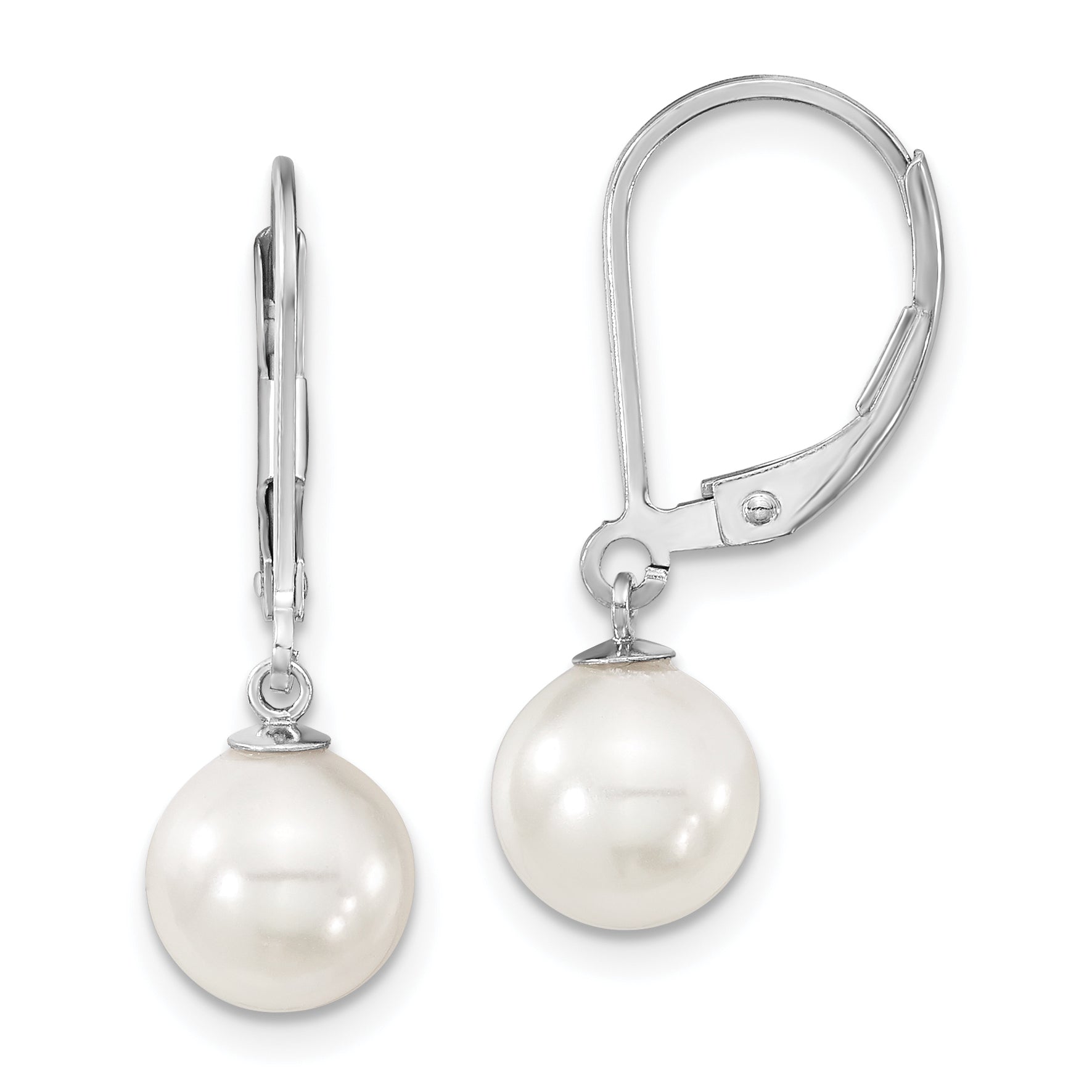Majestik Sterling Silver Rhodium-plated 8-9m White Imitation Shell Pearl Leverback Dangle Earrings Main image