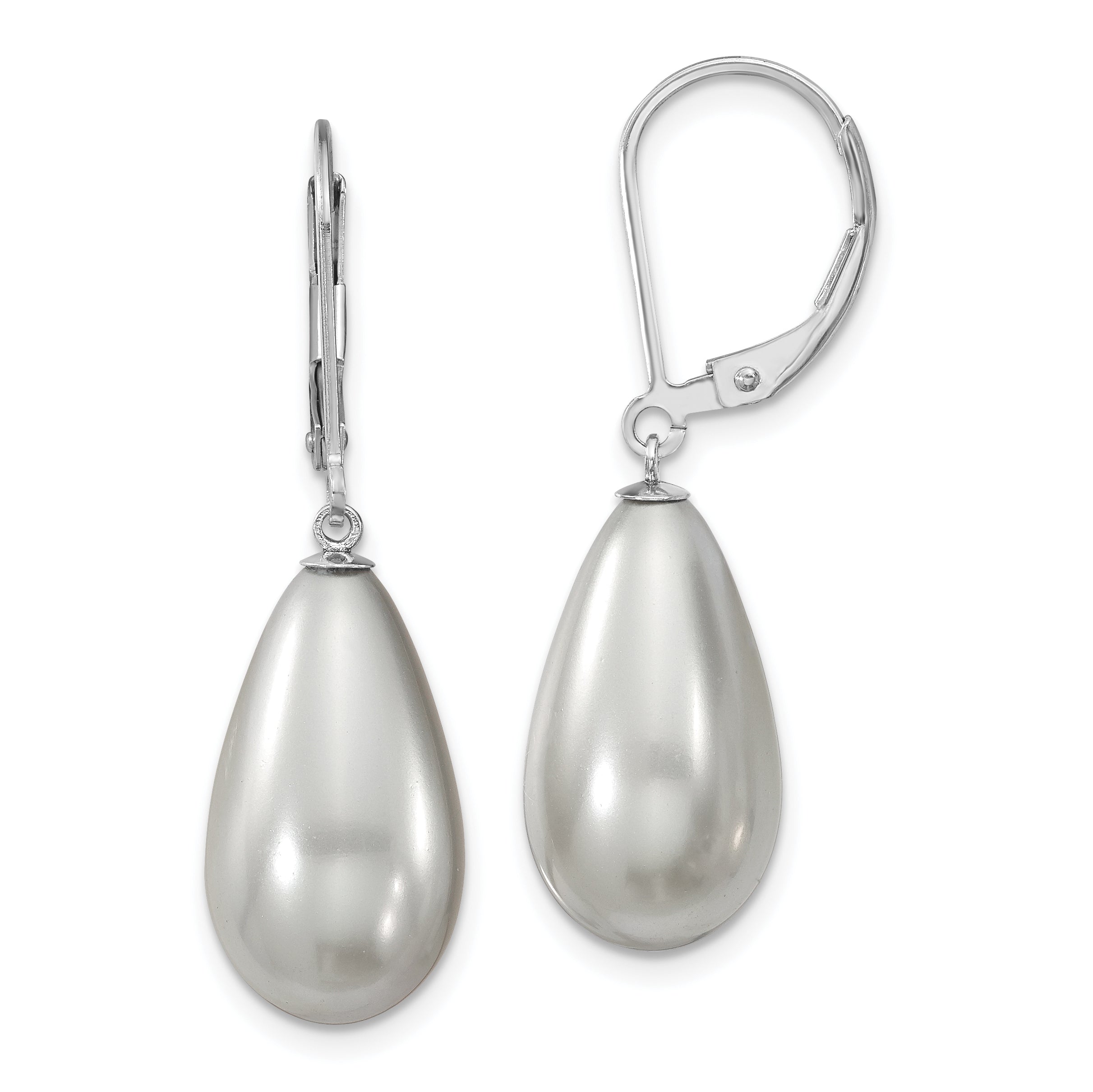 Majestik Sterling Silver Rhodium-plated 10x18mm Teardrop Grey Imitation Shell Pearl Leverback Dangle Earrings Main image