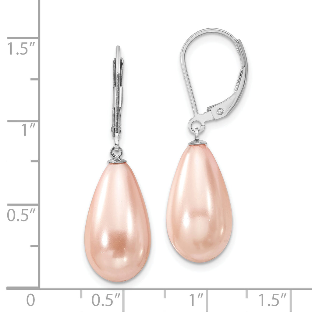 Sterling Silver Teardrop Pink Shell Pearl Dangle Earrings Gift Ready