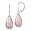 Majestik Sterling Silver Rhodium-plated 10x18mm Teardrop Purple Imitation Shell Pearl Leverback Dangle Earrings