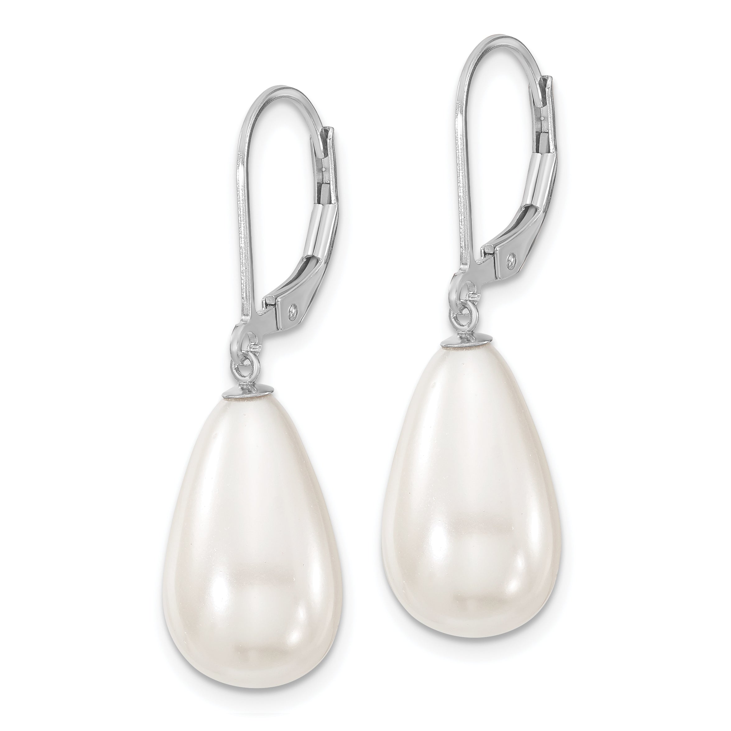 Majestik Sterling Silver Teardrop Shell Pearl Leverback Dangle Earrings Secondary image