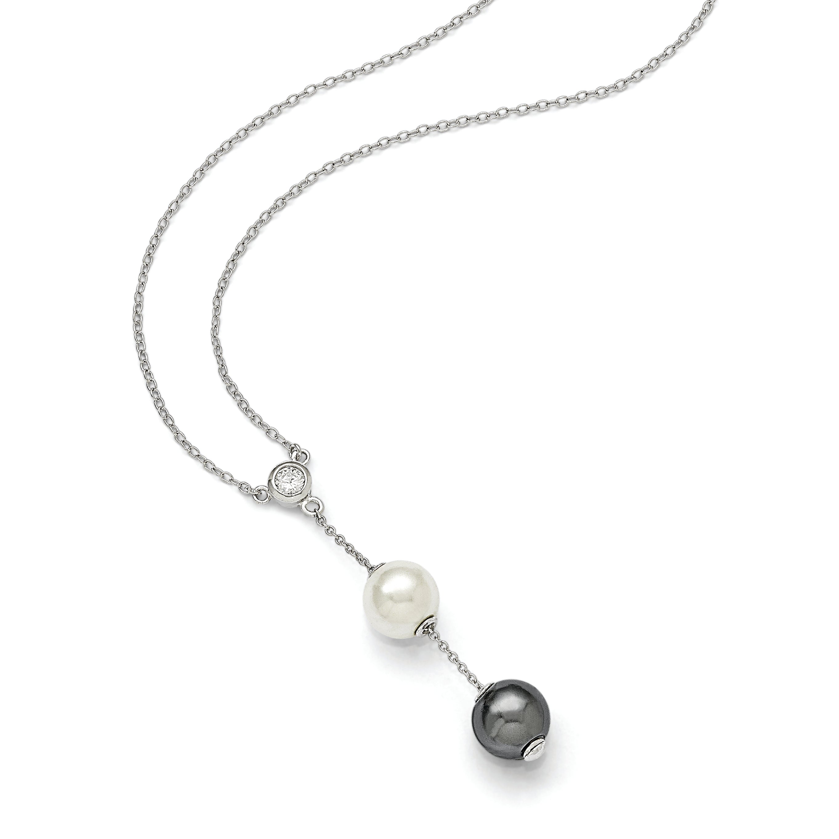 Majestik Sterling Silver Rhodium-Plated CZ Shell Pearl Necklace Elegant 18 Women's Jewelry Secondary image