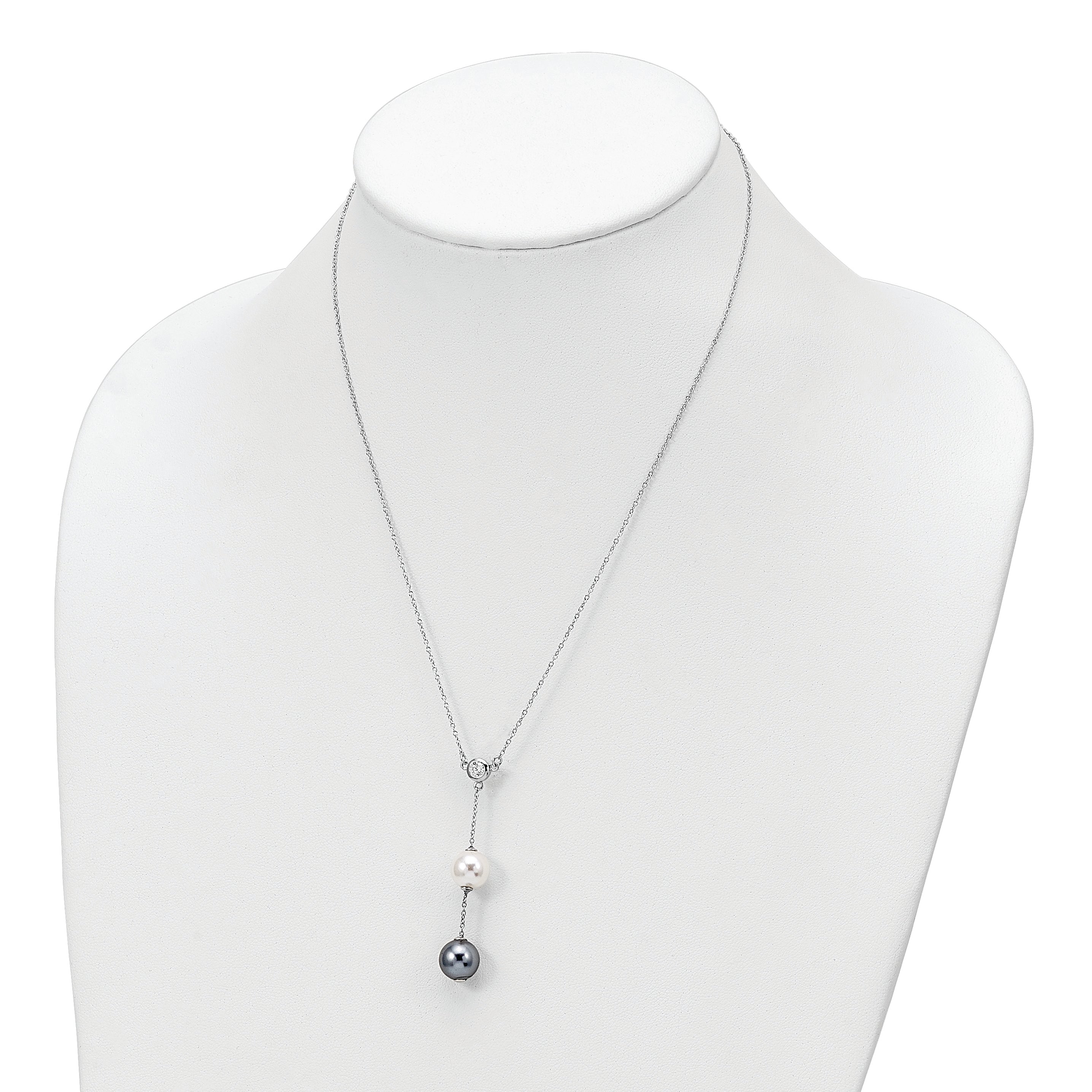 Majestik Sterling Silver Rhodium-Plated CZ Shell Pearl Necklace Elegant 18 Women's Jewelry