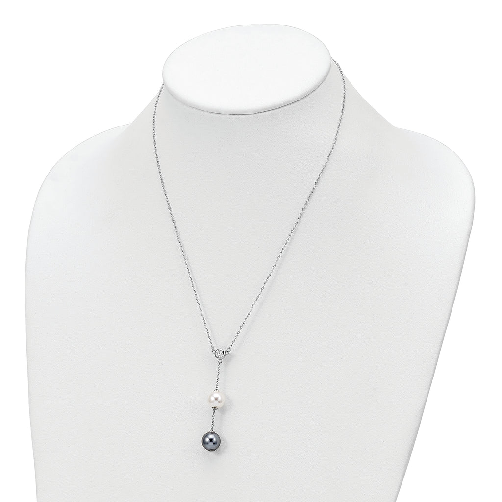 Majestik Sterling Silver Rhodium-Plated CZ Shell Pearl Necklace Elegant 18 Women's Jewelry