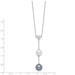 Majestik Sterling Silver Rhodium-plated 10-11mm White and Grey Imitation Shell Pearl and CZ Spring Ring Clasp 18 inch Necklace