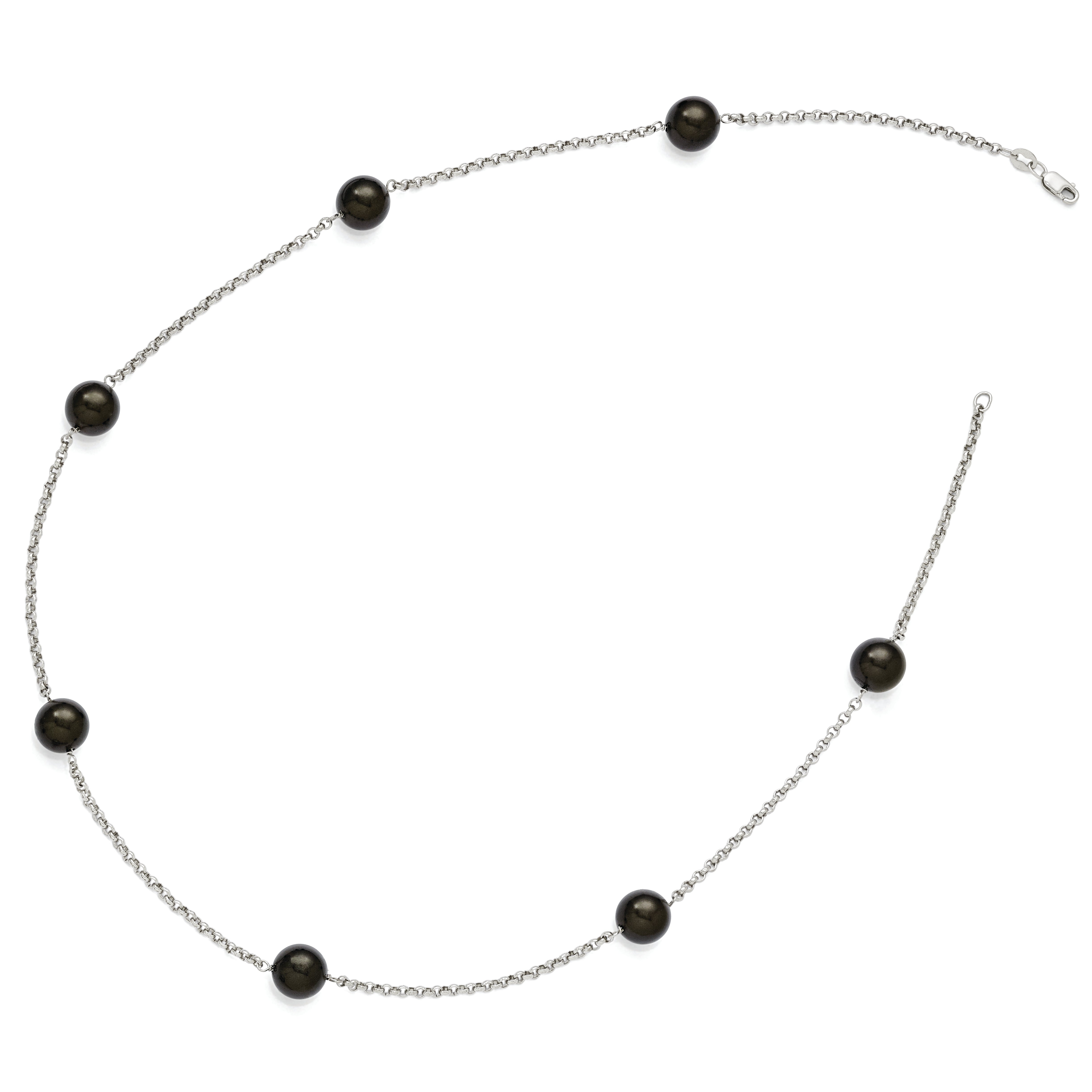 Sterling Silver 925 Beaded Necklace with 10-11mm Black Shell Pearls for Elegant Style Secondary image