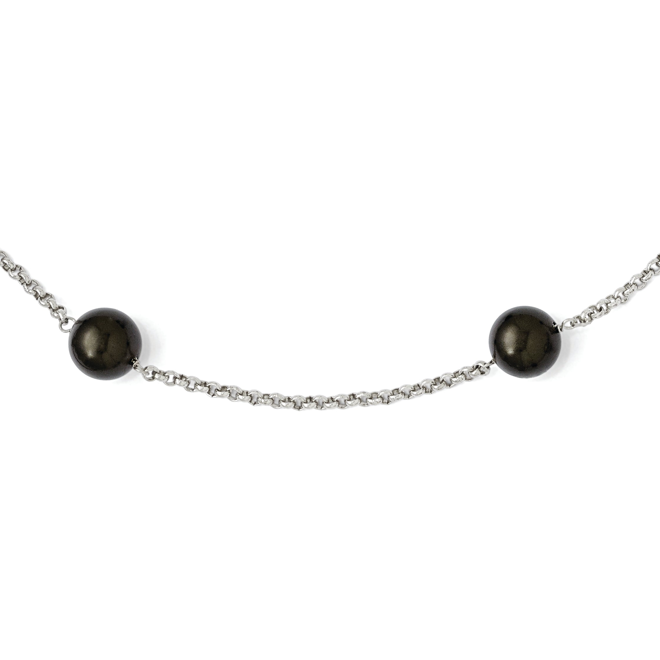 Sterling Silver Majestik 10-11mm Black Shell Bead 7 Station Necklace Main image