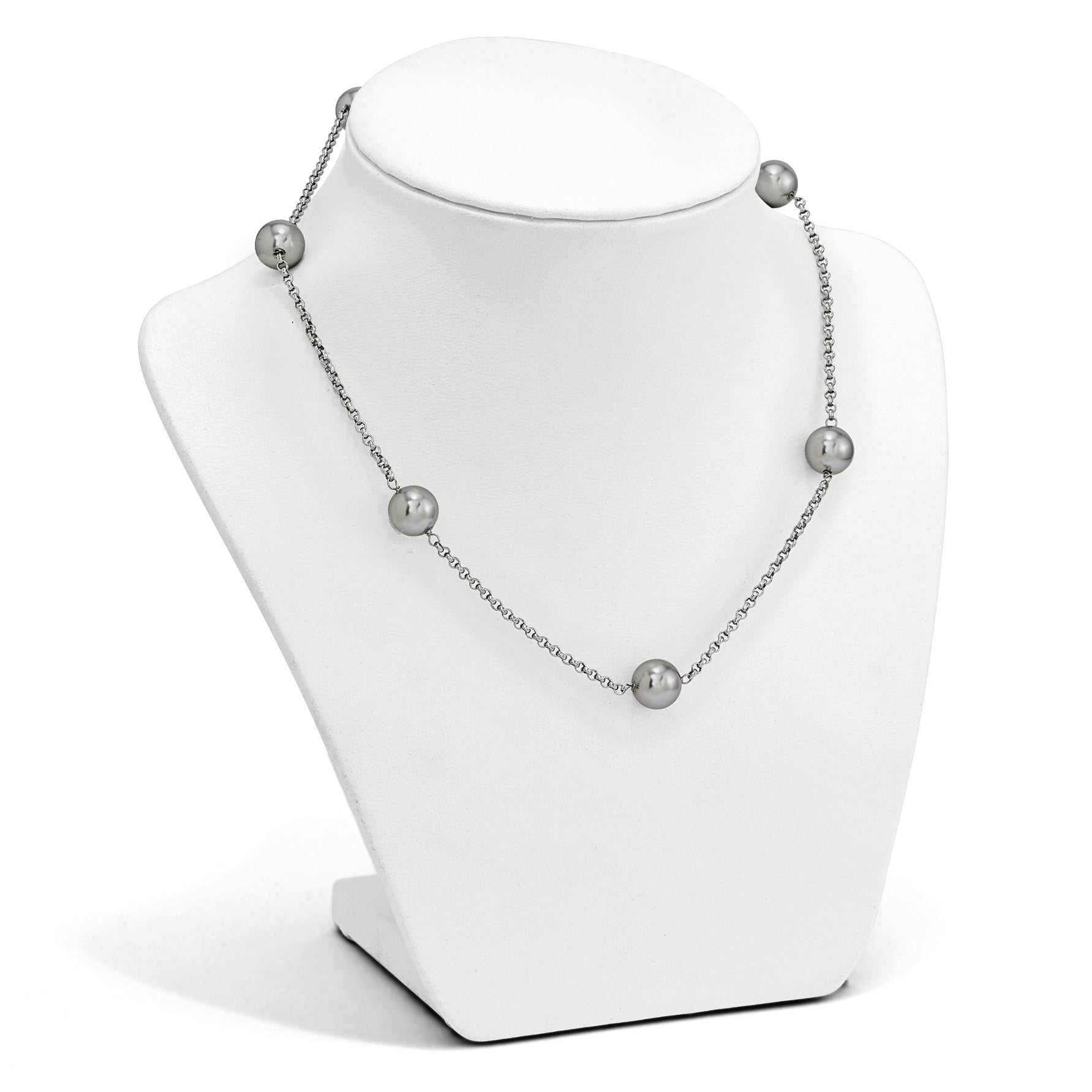 Sterling Silver 925 Beaded Necklace with Grey Shell Pearls 21-Inch Elegant Design