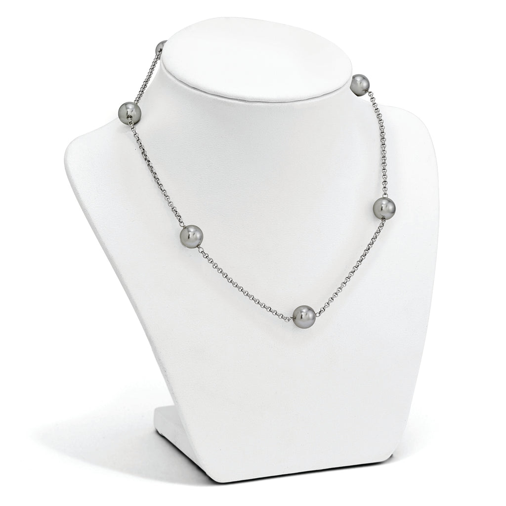 Sterling Silver 925 Beaded Necklace with Grey Shell Pearls 21-Inch Elegant Design