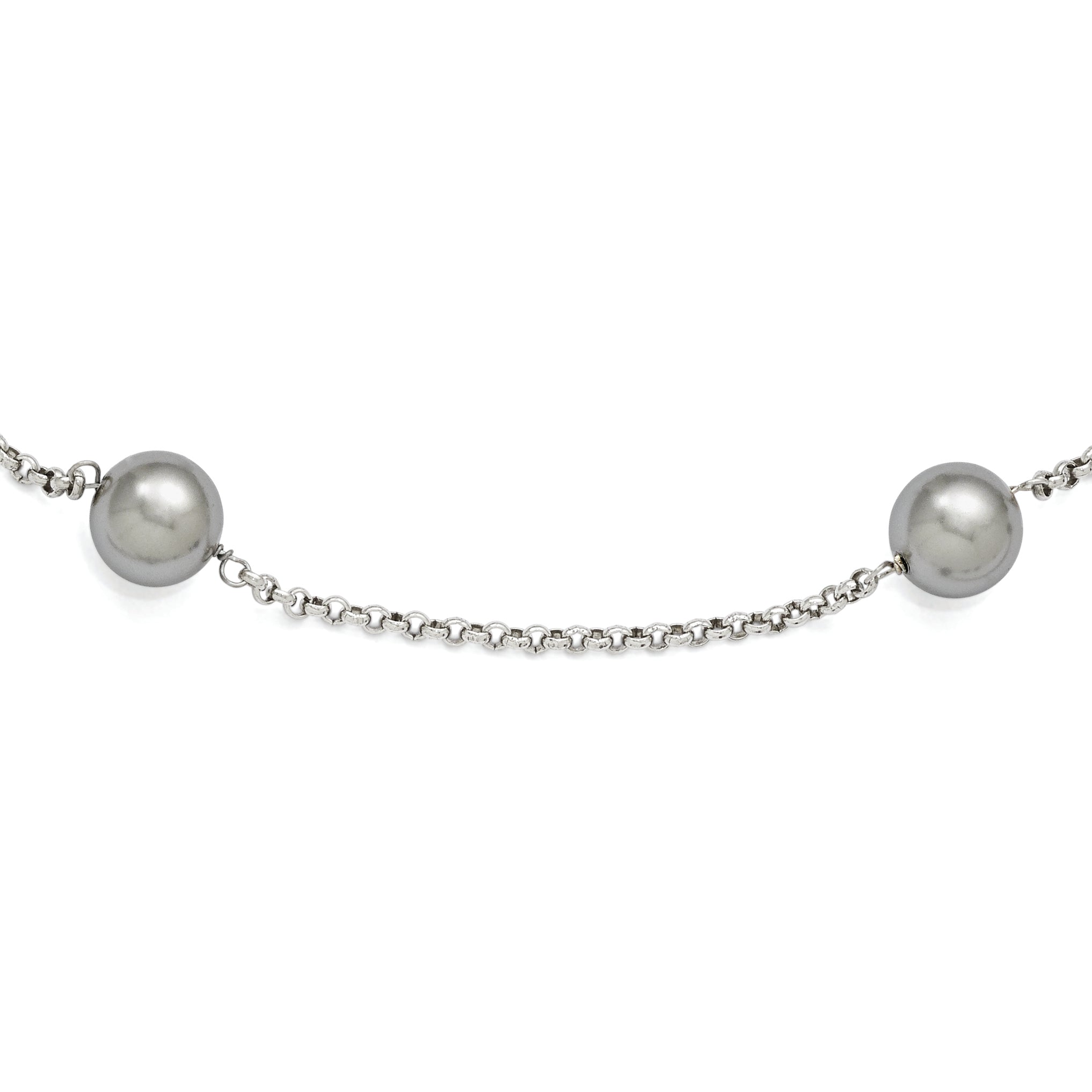 Sterling Silver Majestik 10-11mm Grey Shell Bead 7 Station Necklace Main image