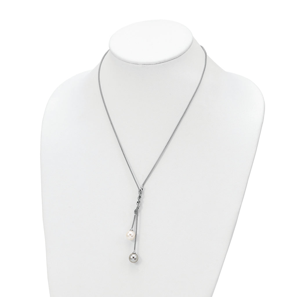 Sophia Jewelers Sterling Silver Shell Pearl Necklace with Rhodium-Plated Beads