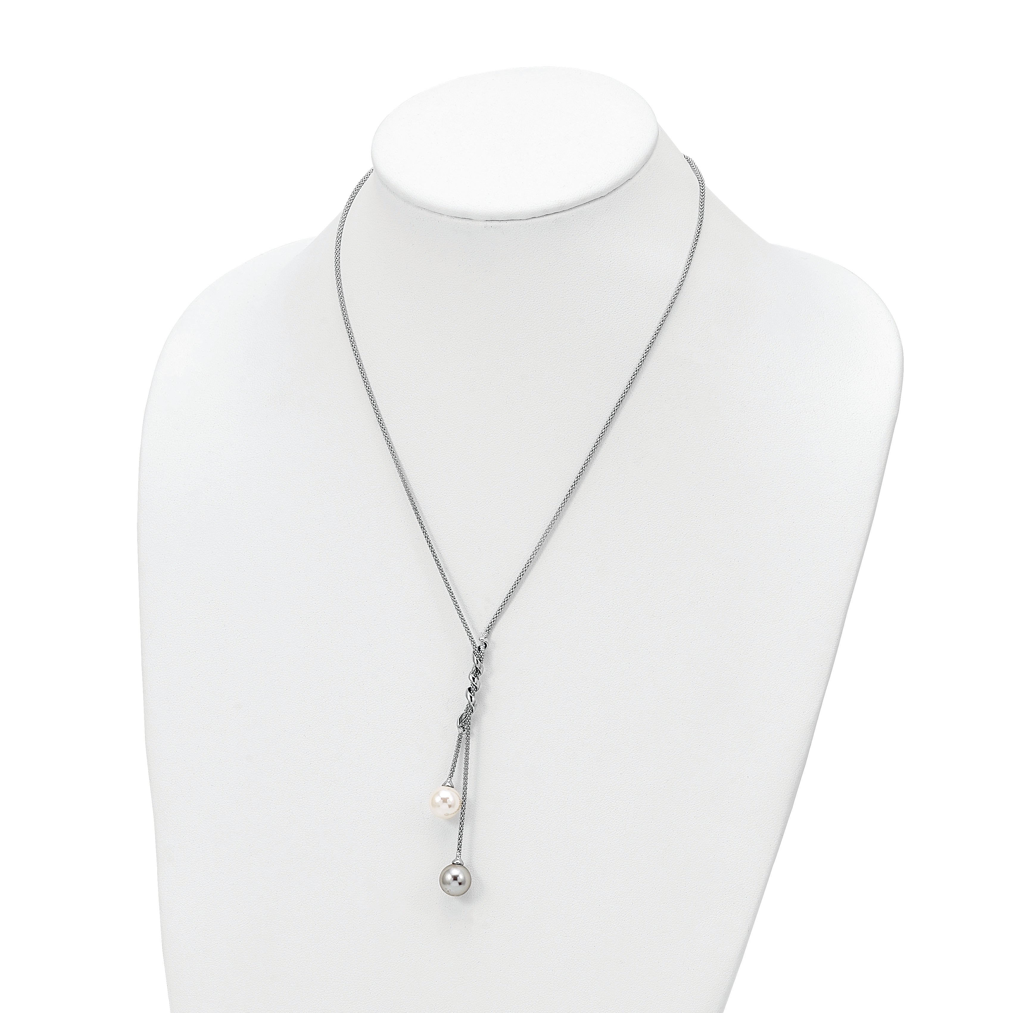 Sophia Jewelers Sterling Silver Shell Pearl Necklace with Rhodium-Plated Beads