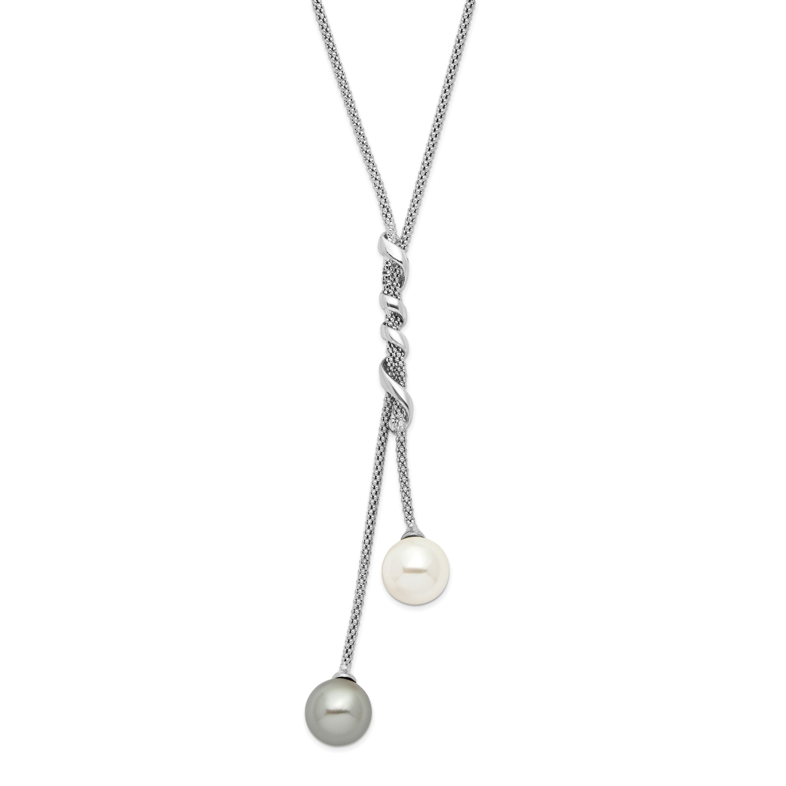 Majestik Sterling Silver Rhodium-plated 10-11mm White and Grey Imitation Shell Pearl Spring Ring Clasp 18.5 inch Necklace Main image