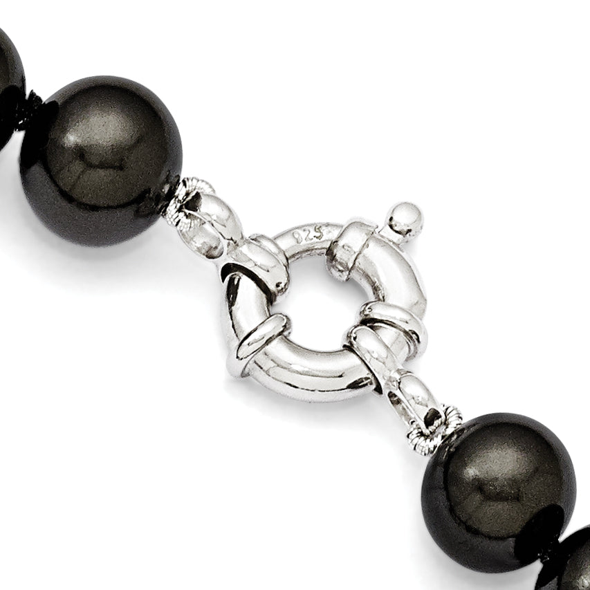 Sterling Silver Black Shell Pearl Hand-knotted Necklace 18 Gift Ready