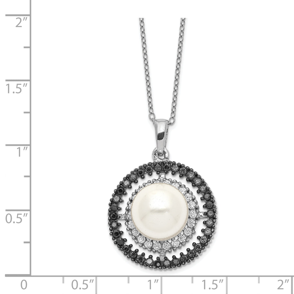 Sophia Jewelers Sterling Silver Rhodium-Plated CZ Shell Pearl Necklace 17