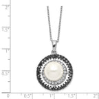 Sophia Jewelers Sterling Silver Rhodium-Plated CZ Shell Pearl Necklace 17