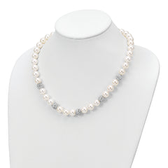 Majestik Sterling Silver Hand-Knotted Shell Pearl Crystal Necklace 20