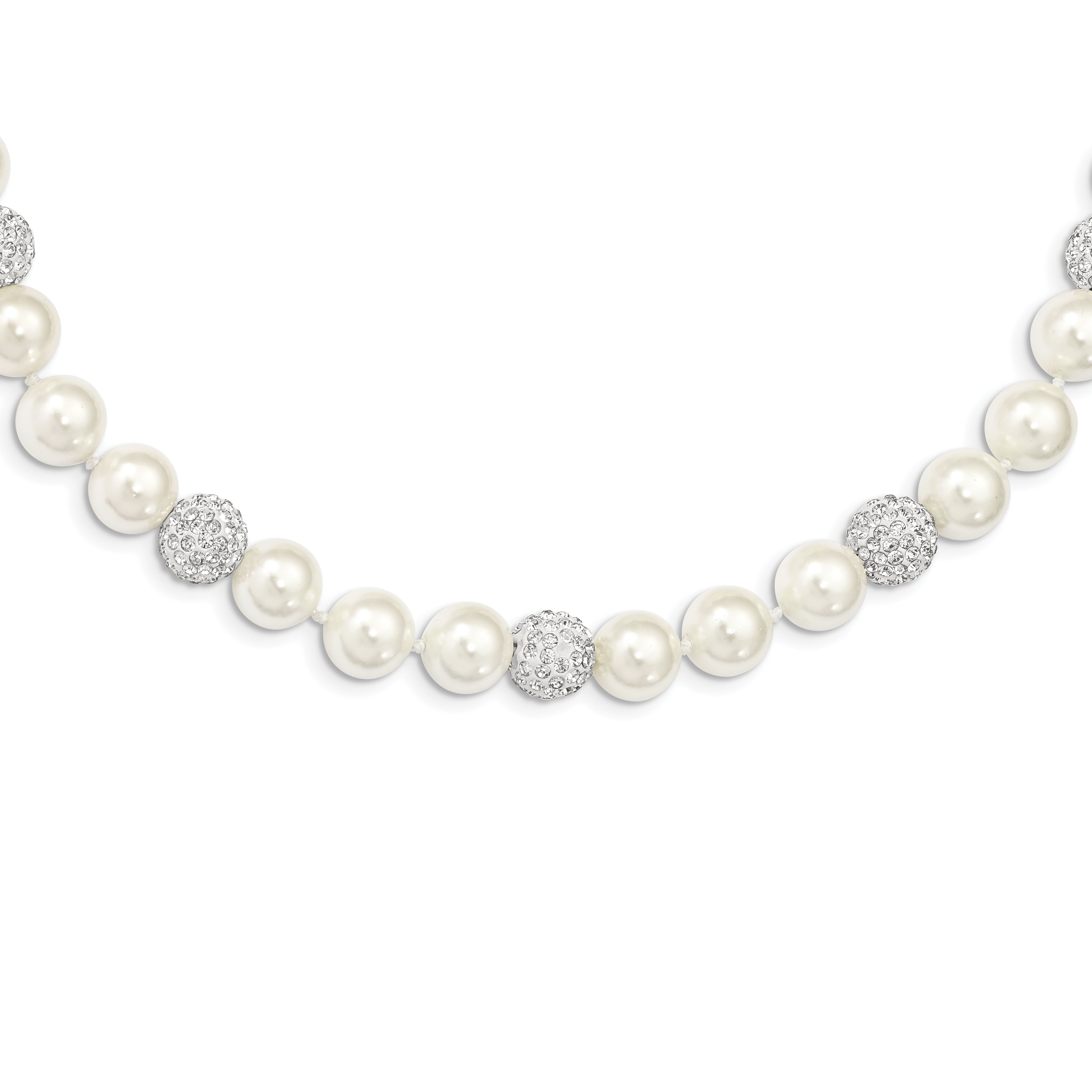 Majestik Sterling Silver Rhodium-plated 10-11mm White Imitation Shell Pearl Crystal Hand-knotted Necklace Main image