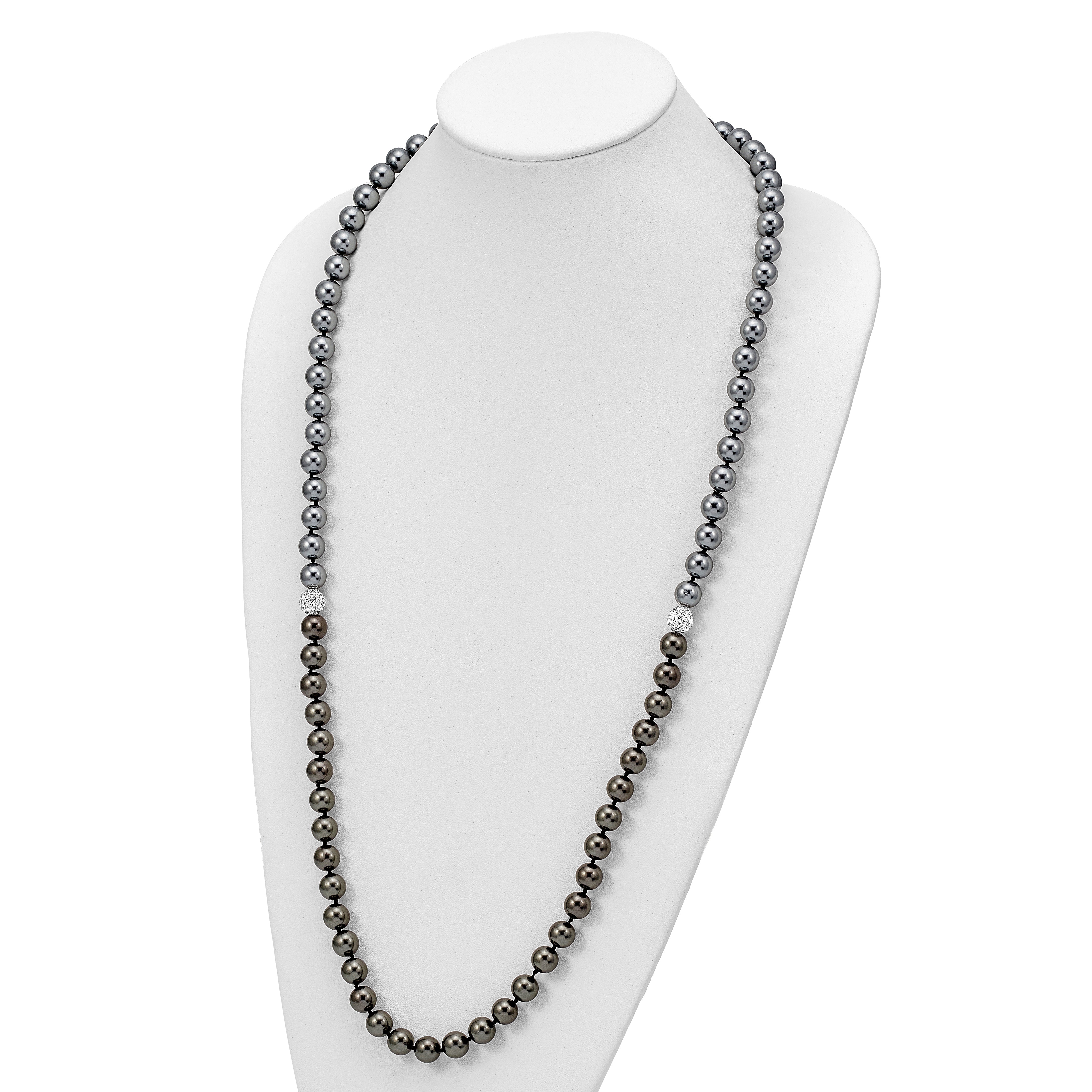 Imitation Shell Pearl Crystal Hand-knotted Necklace with Polished Finish