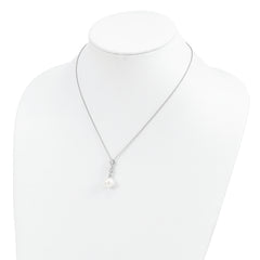 Majestik 925 Sterling Silver Rhodium-Plated Shell Pearl Necklace with CZ Accents