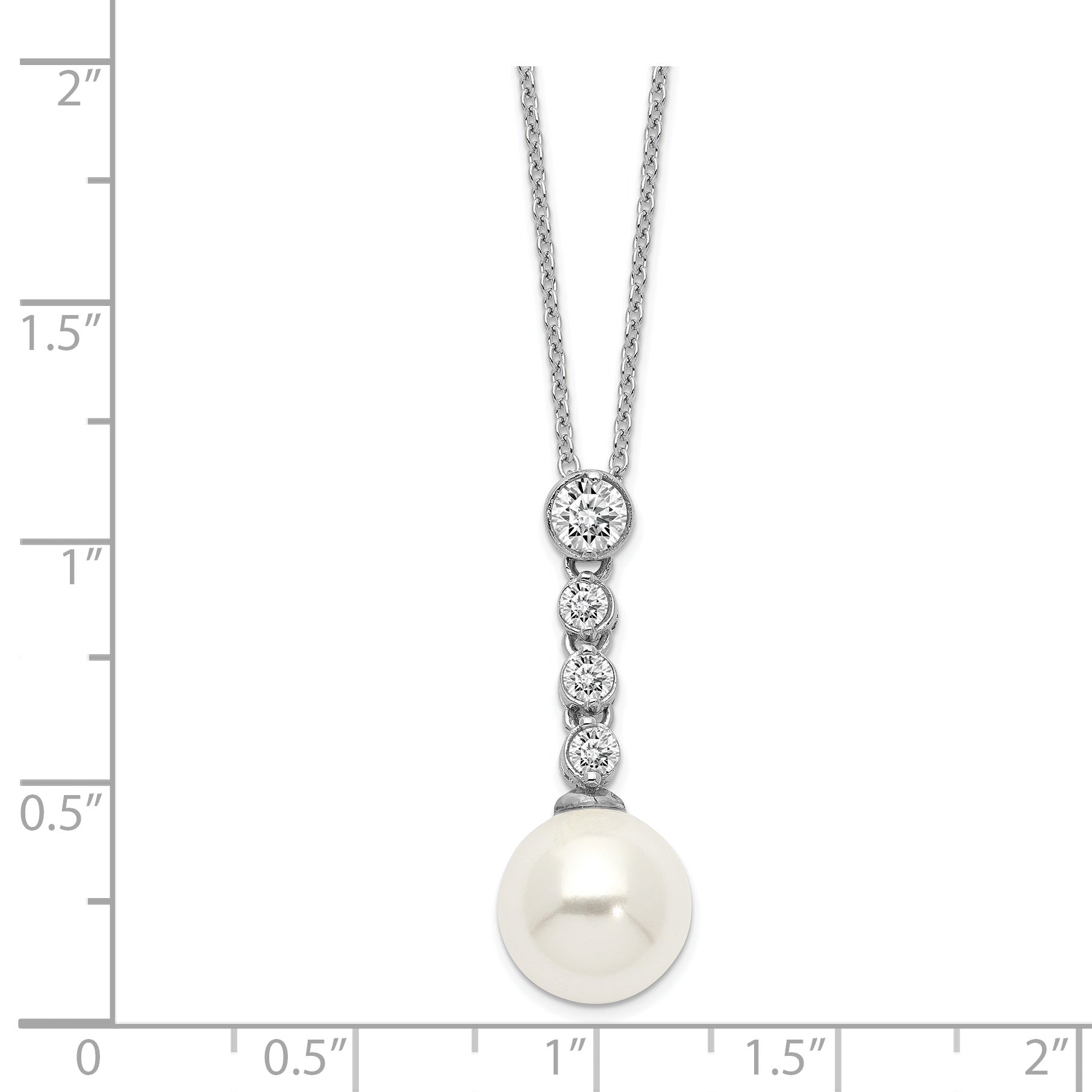 Majestik 925 Sterling Silver Rhodium-Plated Shell Pearl Necklace with CZ Accents