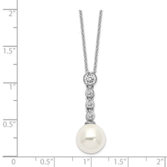 Majestik 925 Sterling Silver Rhodium-Plated Shell Pearl Necklace with CZ Accents