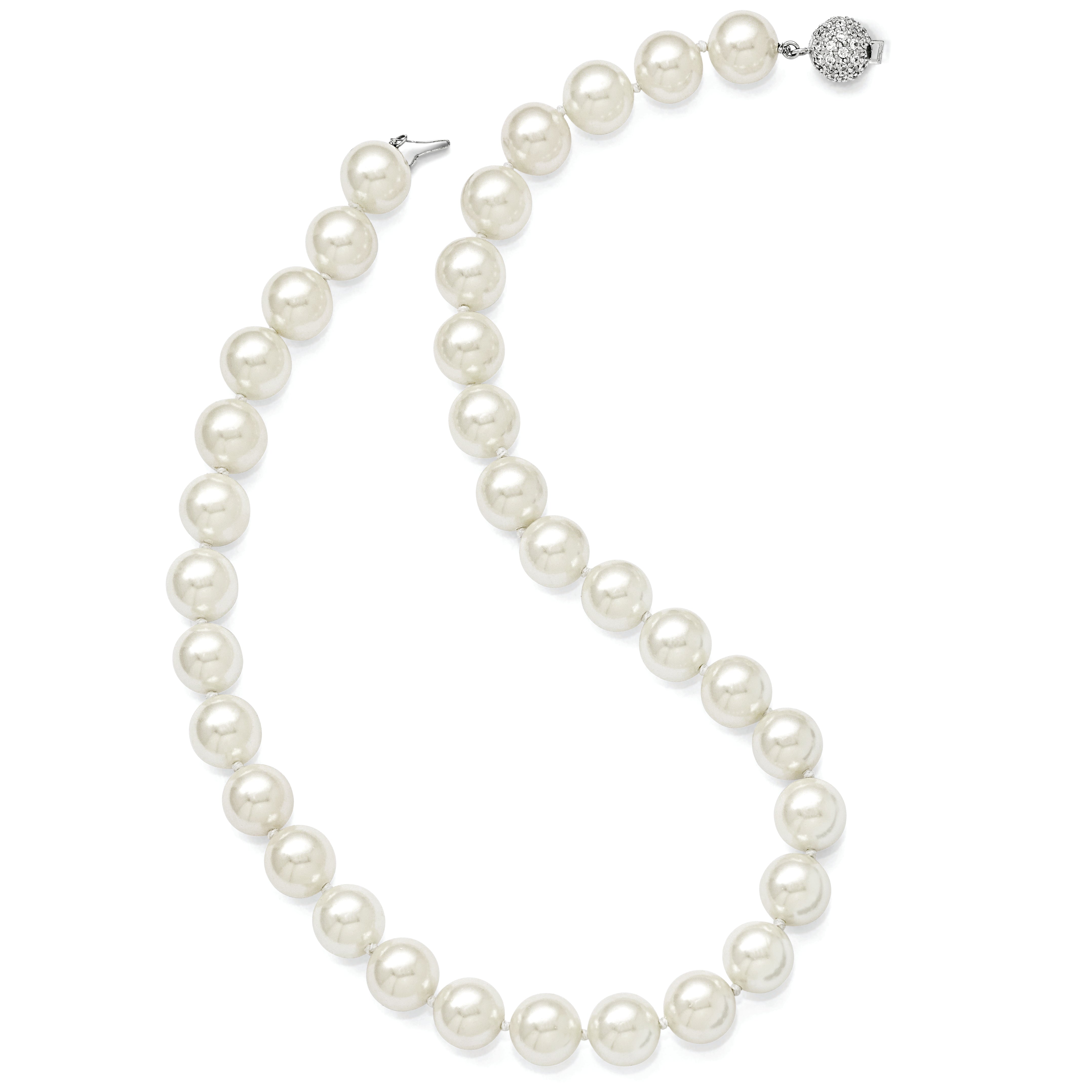 Sterling Silver Shell Pearl Necklace with CZ Clasp Elegant Gift Ready