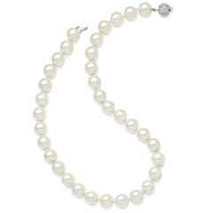 Sterling Silver Shell Pearl Necklace with CZ Clasp Elegant Gift Ready