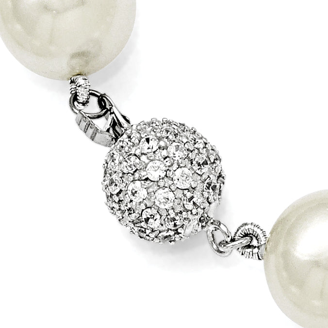 Sterling Silver Shell Pearl Necklace with CZ Clasp Elegant Gift Ready
