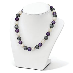 Majestik Sterling Silver Rhodium-plated 12-13mm Multi-color Imitation Shell Pearl Hand-knotted Necklace