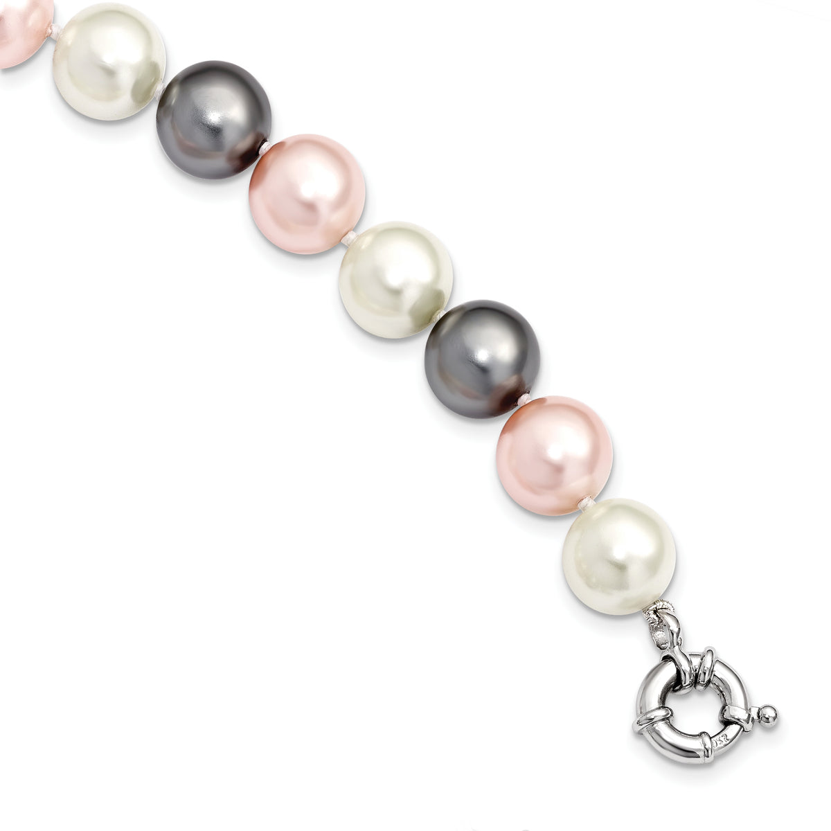 Majestik Sterling Silver Rhodium-plated 12-13mm Multi-Color Imitation Shell Pearl Hand-knotted Necklace