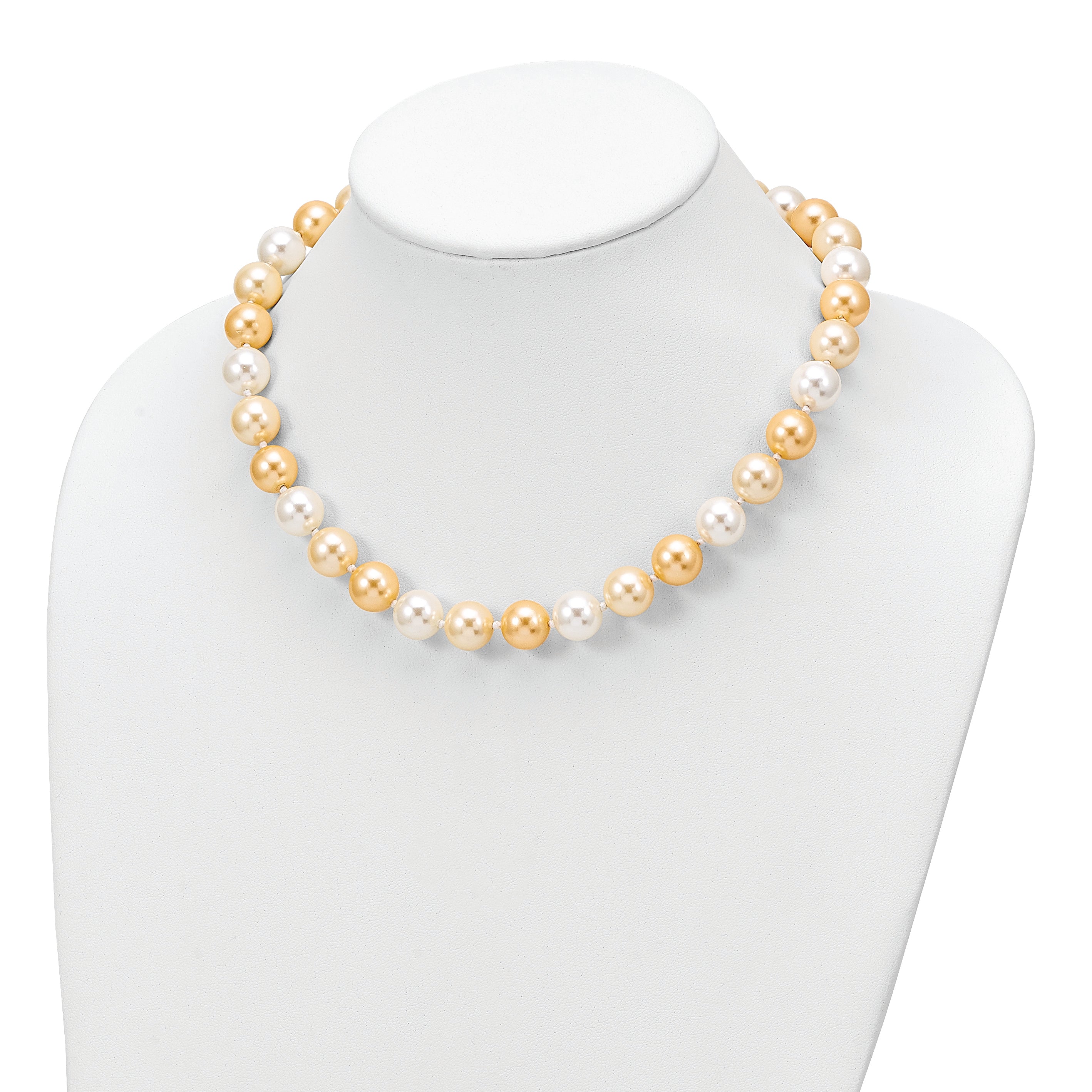 Majestik Sterling Silver Rhodium-plated 12-13mm Yellow and White Imitation Shell Pearl Hand-knotted Necklace