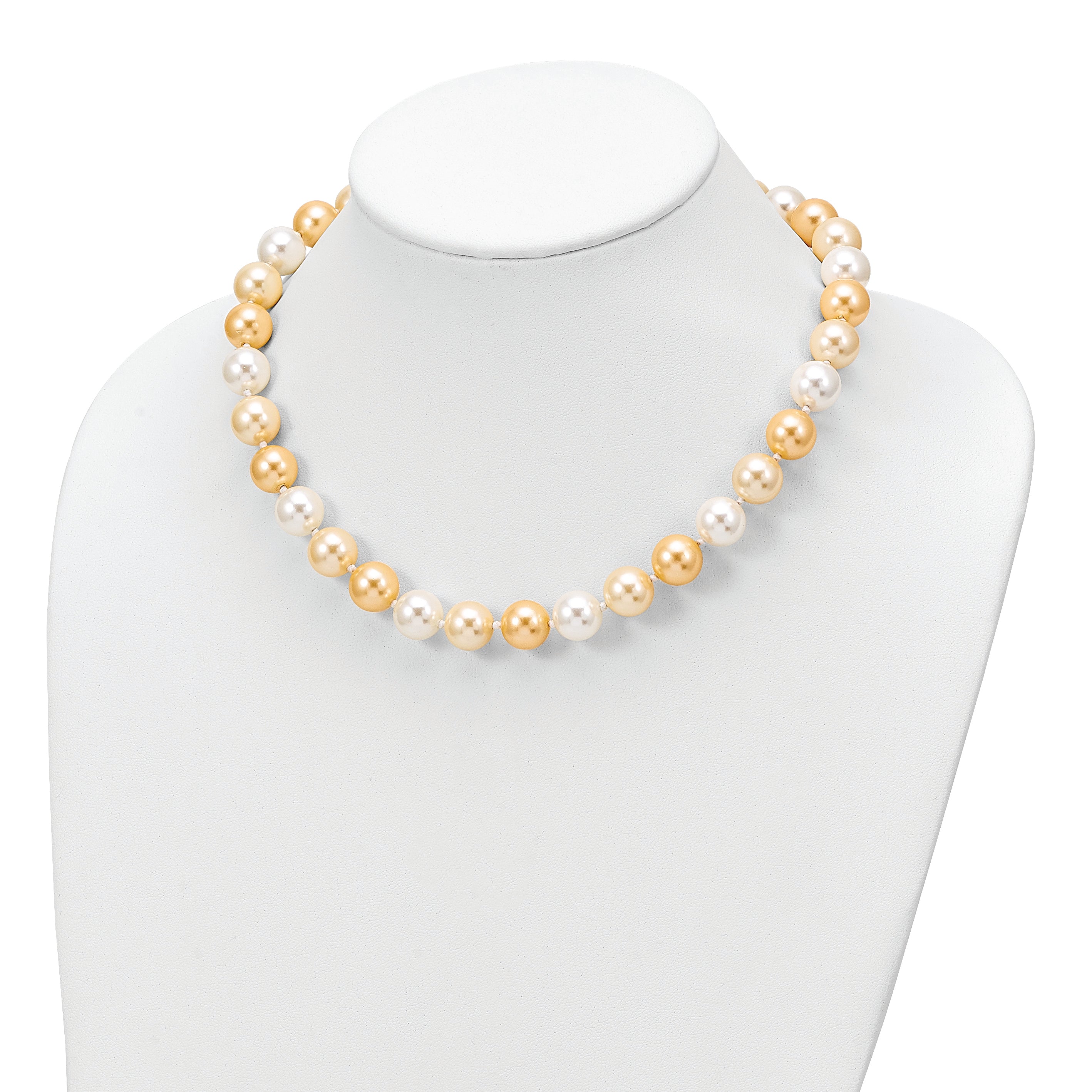 Majestik Sterling Silver 925 Hand-knotted Yellow & White Shell Pearl Necklace
