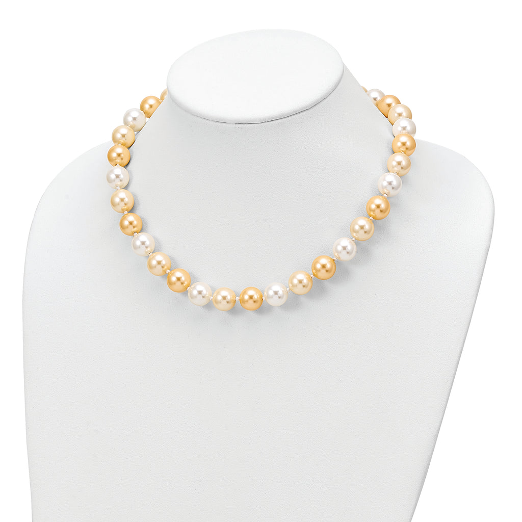 Majestik Sterling Silver 925 Hand-knotted Yellow & White Shell Pearl Necklace