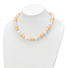 Majestik Sterling Silver Rhodium-plated 12-13mm Yellow and White Imitation Shell Pearl Hand-knotted Necklace