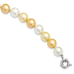 Majestik Sterling Silver Rhodium-plated 12-13mm Yellow and White Imitation Shell Pearl Hand-knotted Necklace