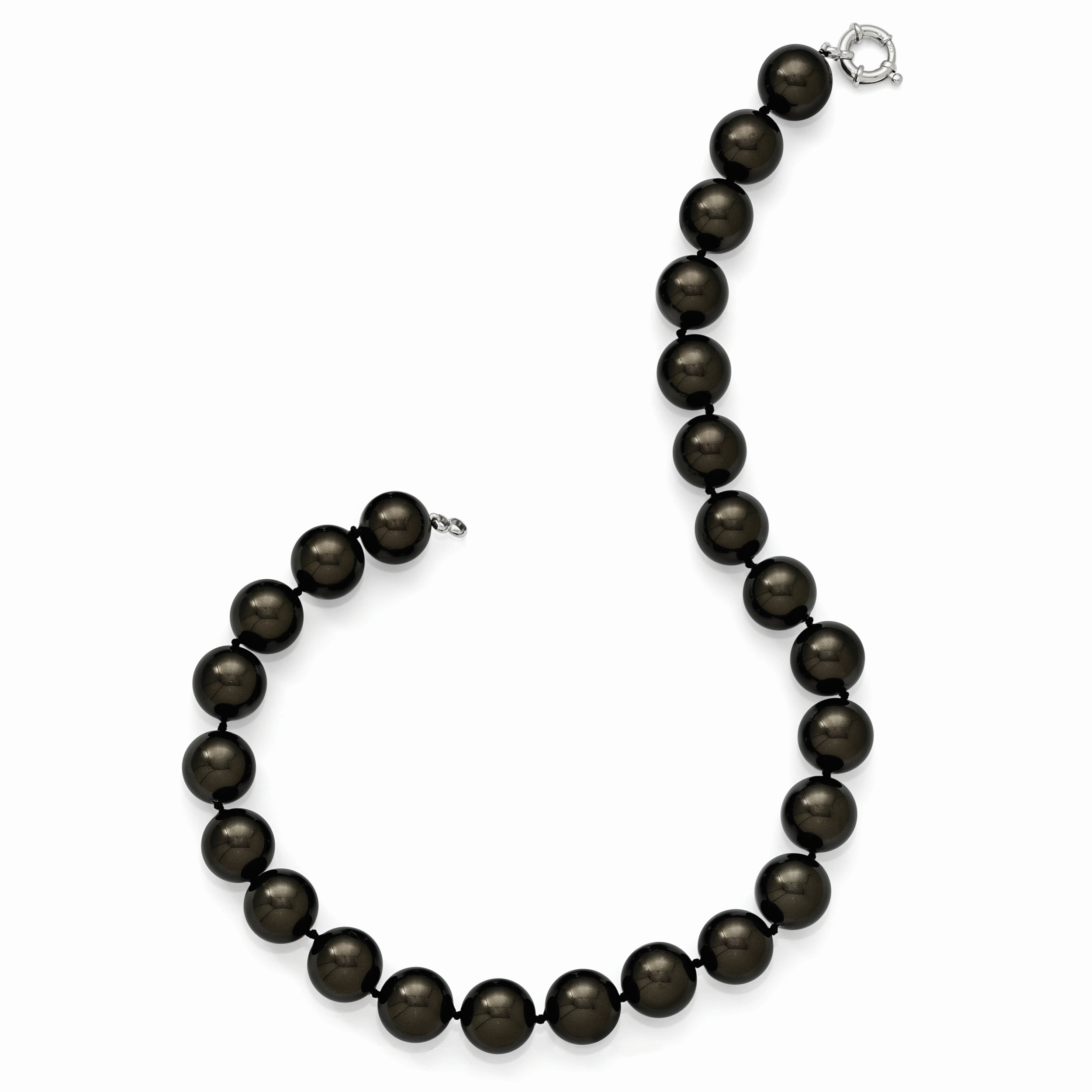 Sterling Silver Shell Pearl Necklace with Black Hand-Knotted Beads Secondary image