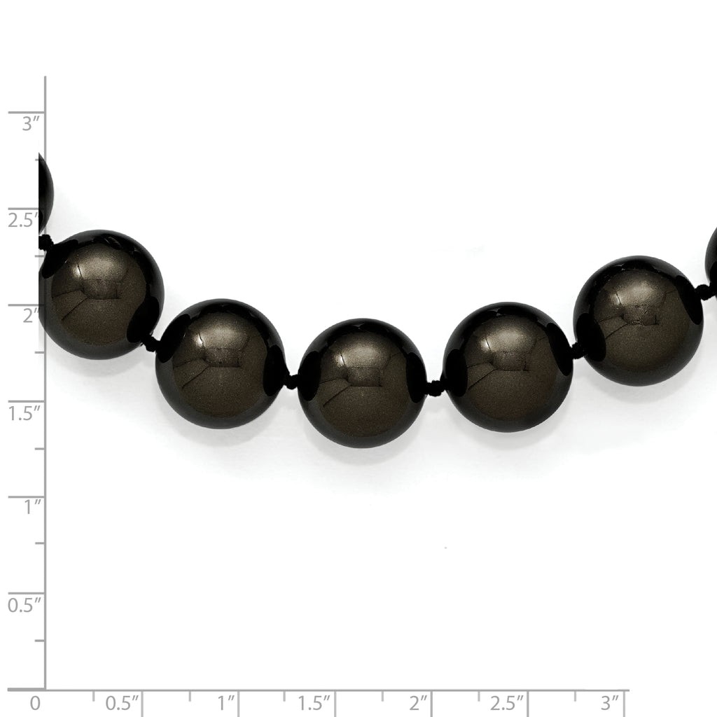 Sterling Silver Shell Pearl Necklace with Black Hand-Knotted Beads