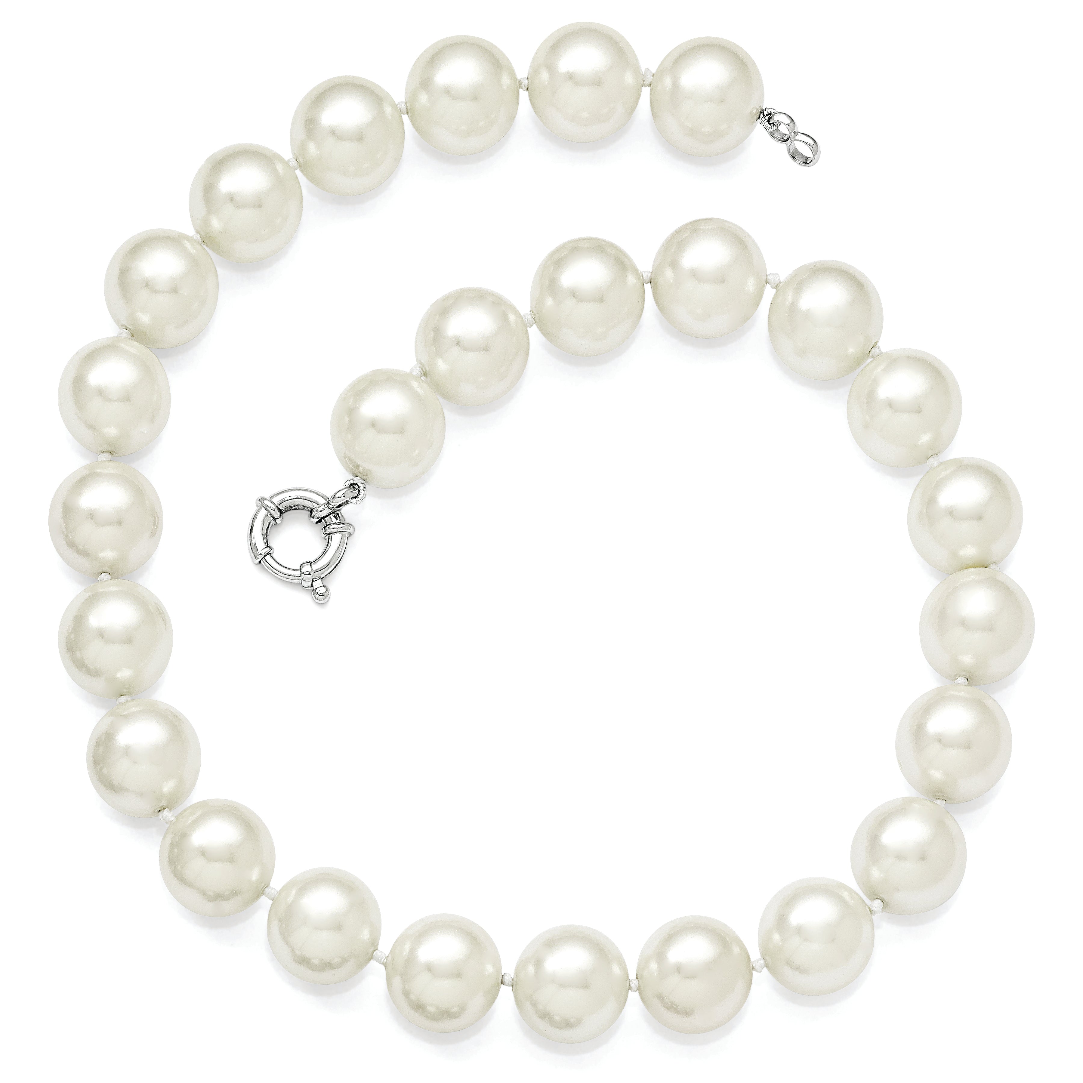 Majestik Sterling Silver Rhodium-plated 16-17mm White Imitation Shell Pearl Hand-knotted Necklace