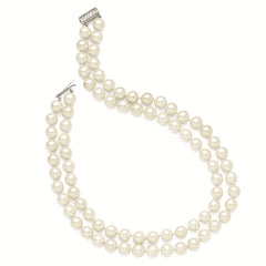 Sterling Silver 2-Row Shell Pearl Necklace with Rhodium Elegance