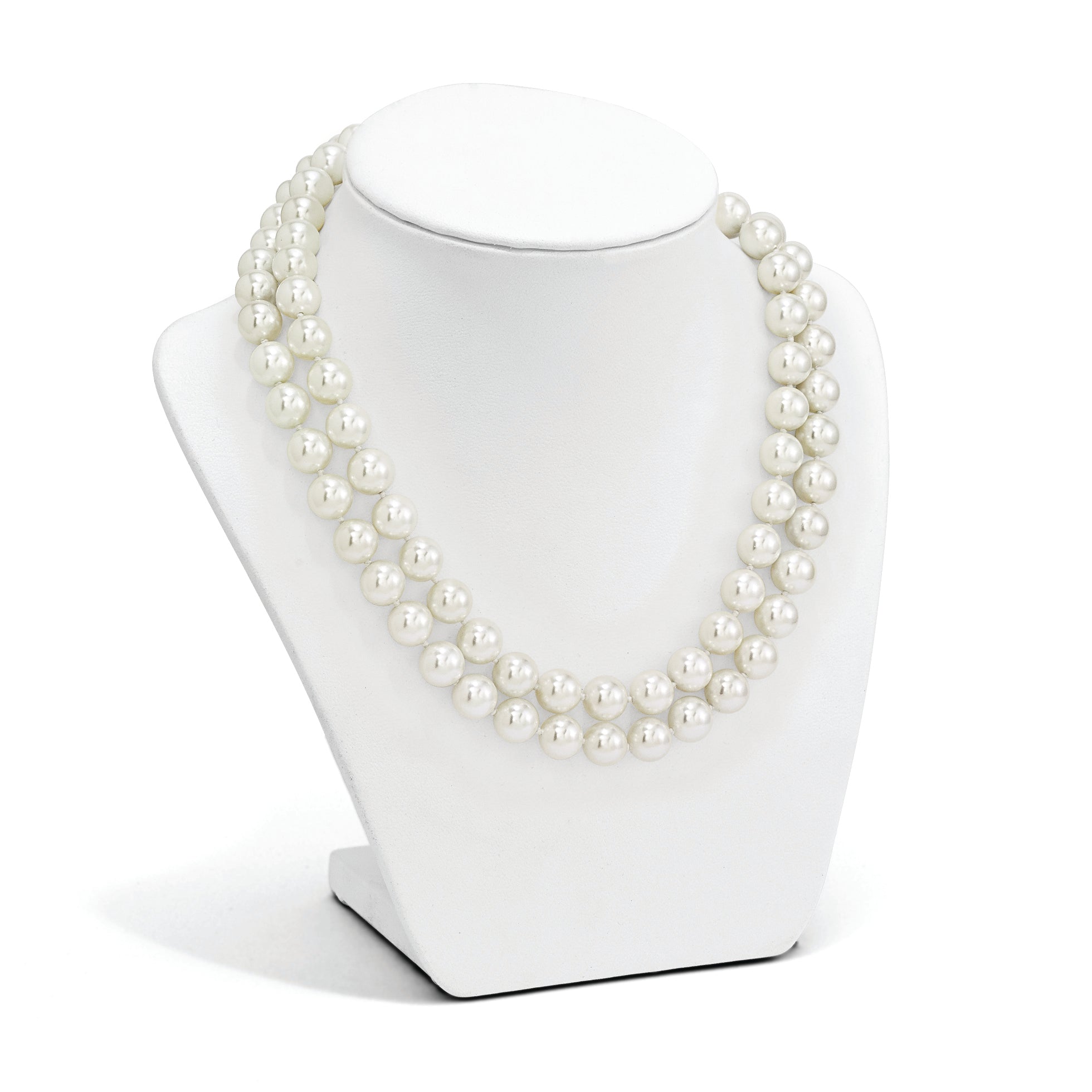 Sterling Silver 2-Row Shell Pearl Necklace with Rhodium Elegance