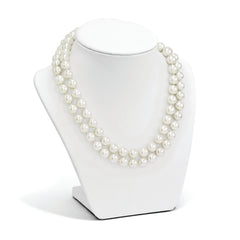 Sterling Silver 2-Row Shell Pearl Necklace with Rhodium Elegance