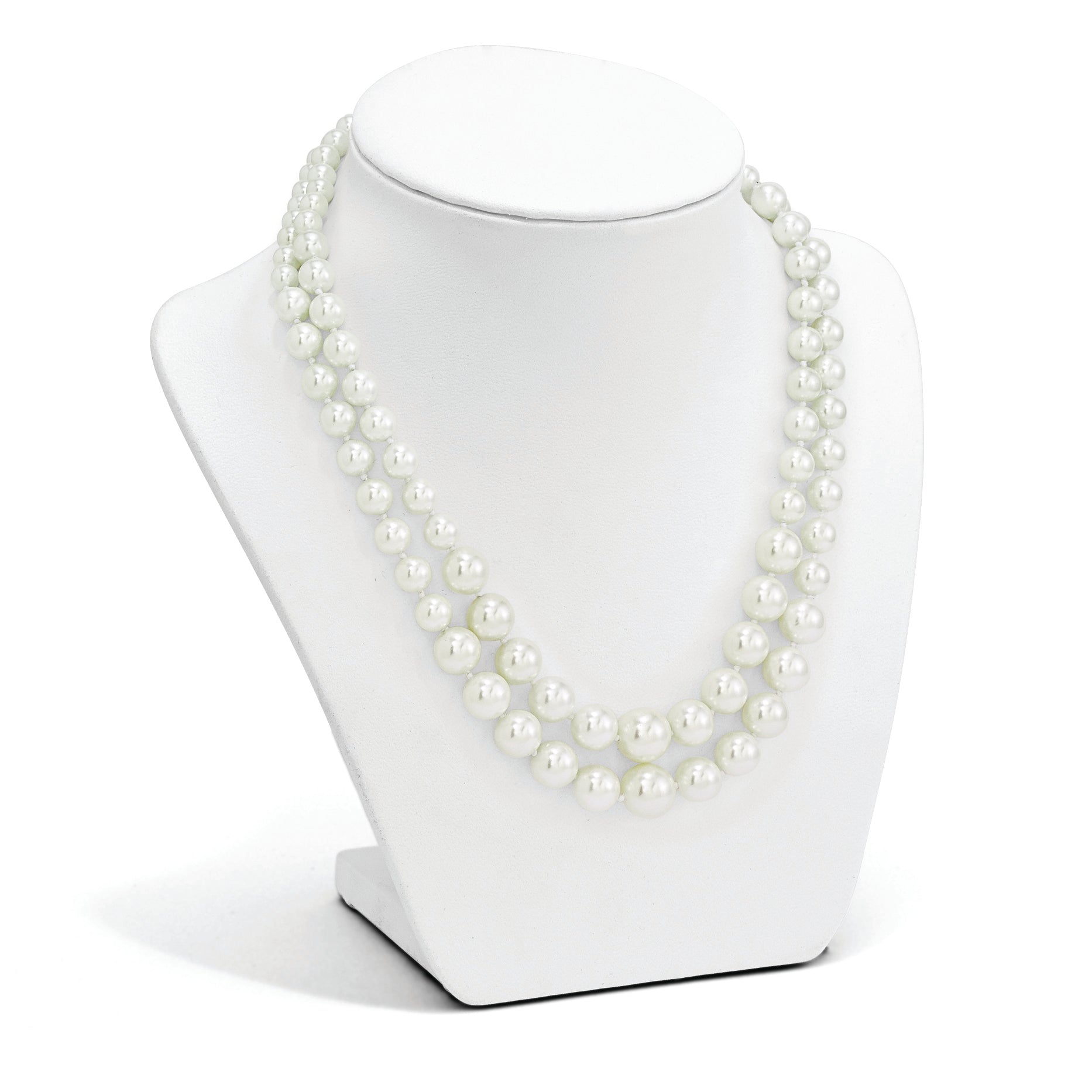 Majestik Sterling Silver Rhodium-plated 2 Row 6-12mm Graduated White Imitation Shell Pearl Hand-knotted Necklace with 2 inch Extender