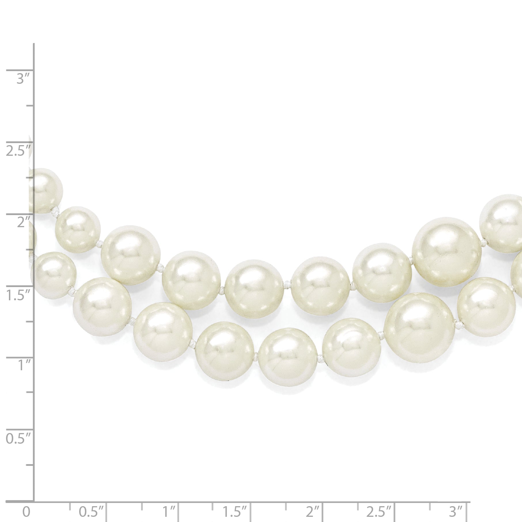 Majestik Sterling Silver Rhodium-plated 2 Row 6-12mm Graduated White Imitation Shell Pearl Hand-knotted Necklace with 2 inch Extender