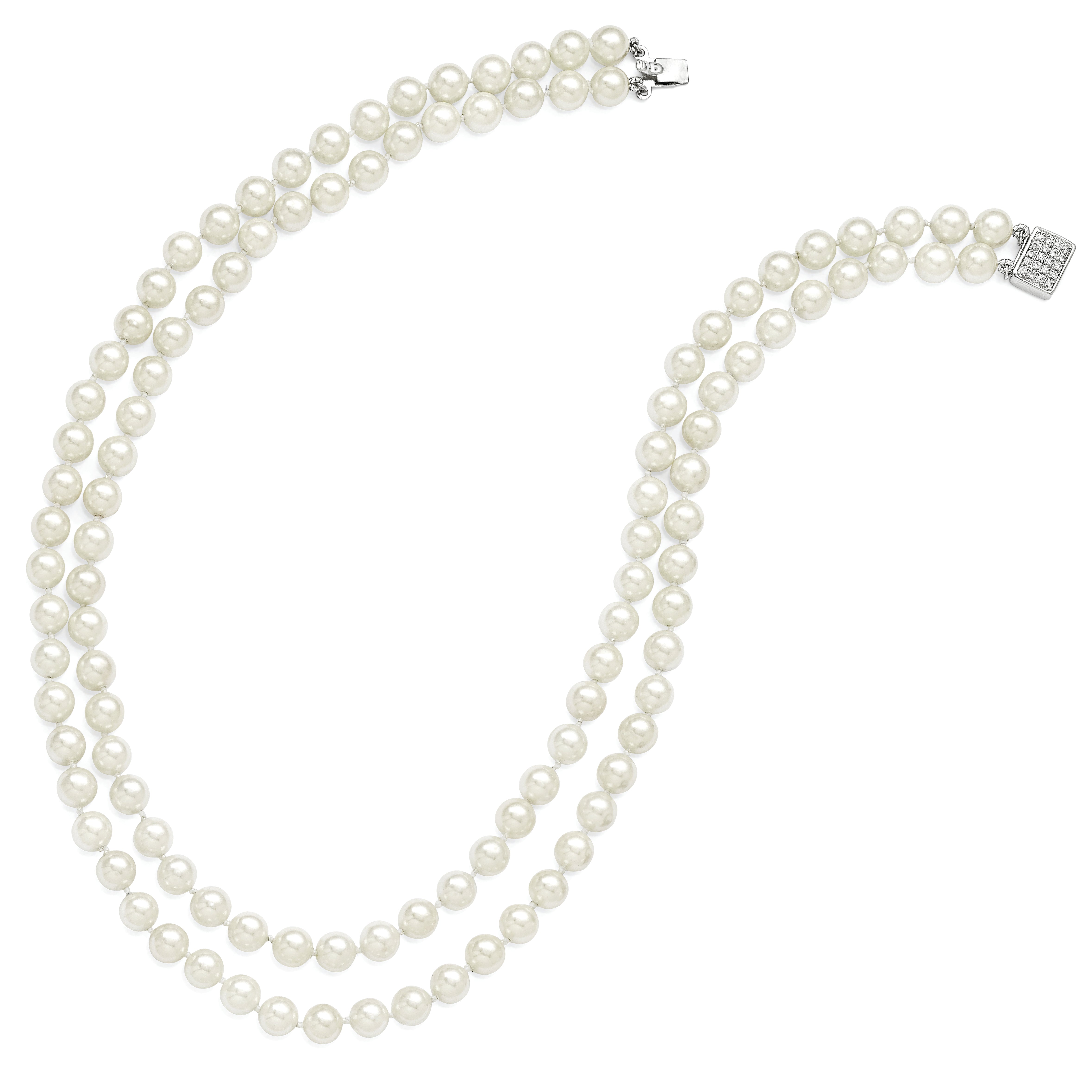 Majestik 925 Sterling Silver Rhodium-Plated Double Row Shell Pearl Necklace